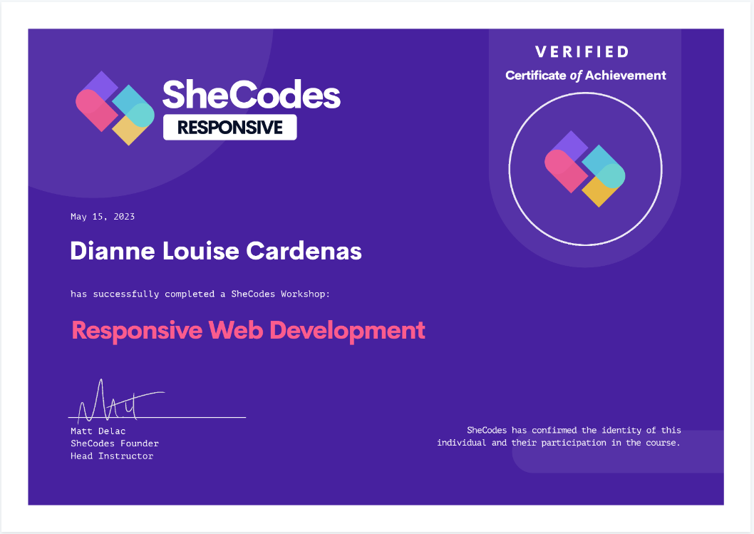 SheCodes Responsive certificate | Responsive Web Development